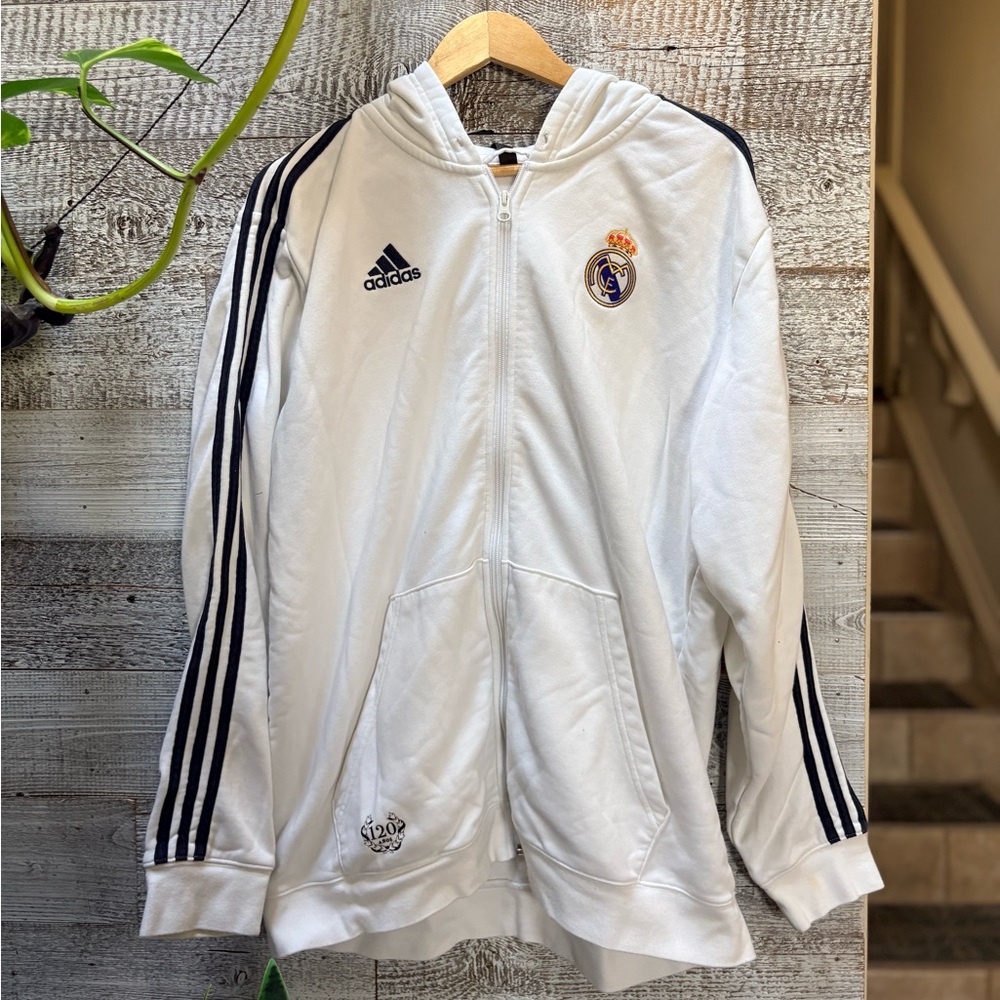 Adidas | "120 Años" Real Madrid DNA Raglan Full-Zip Hoodie - Men's XL, White